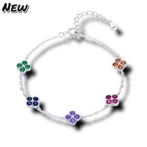New Exclusively Fancy 925 Sterling Silver Rainbow Clover Bracelet